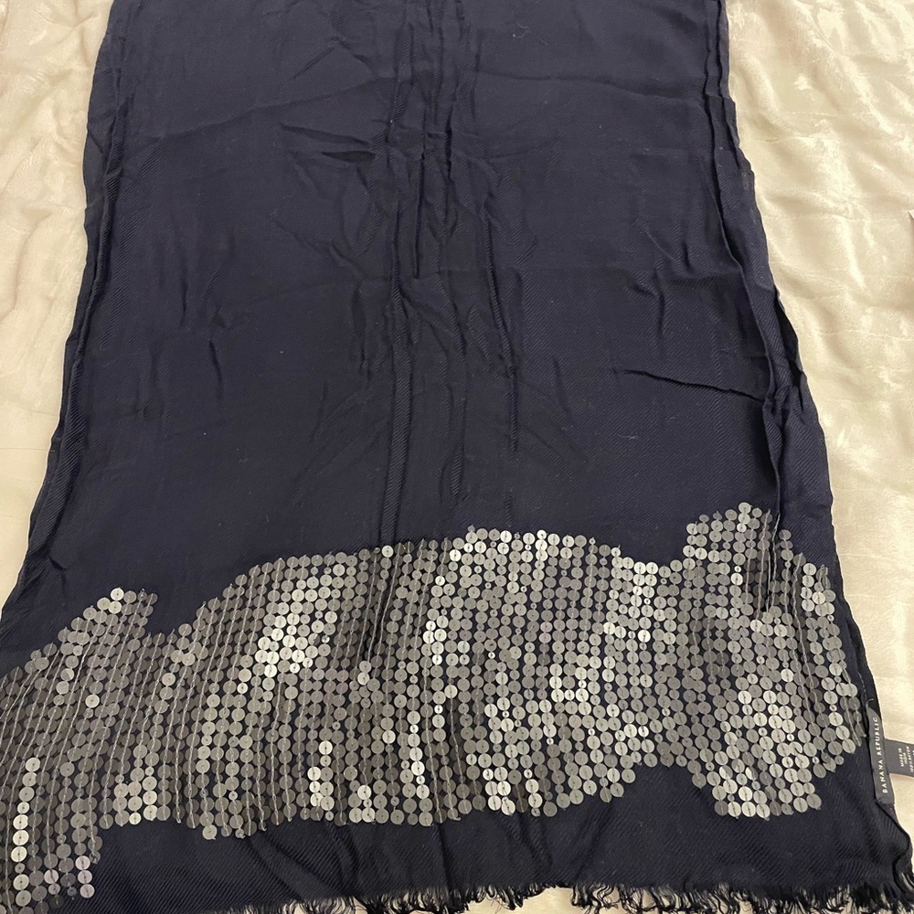 Navy Scarf/wrap with Silver Sequins